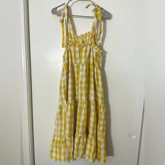 SHEIN Yellow and white Gingham print ruffle hem cami dress size 2XL - Picture 3 of 3